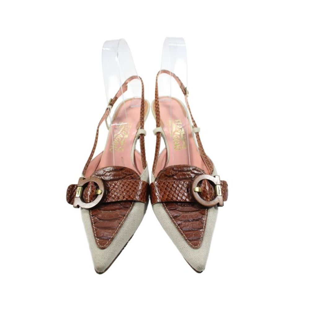 Salvatore Ferragamo Womens Pointed Toe Leather Slingback Sandals Beige Size 8.5 - Picture 2 of 5